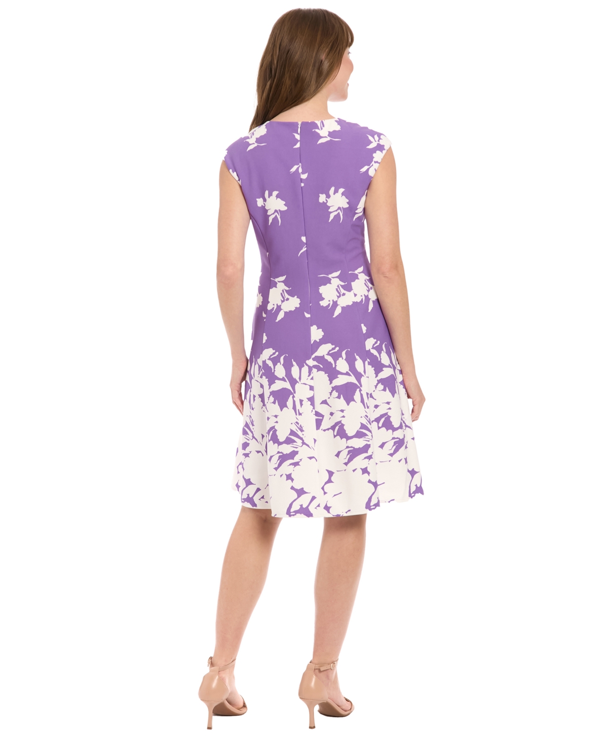 London Times Women's Printed Cap-Sleeve Fit & Flare Dress