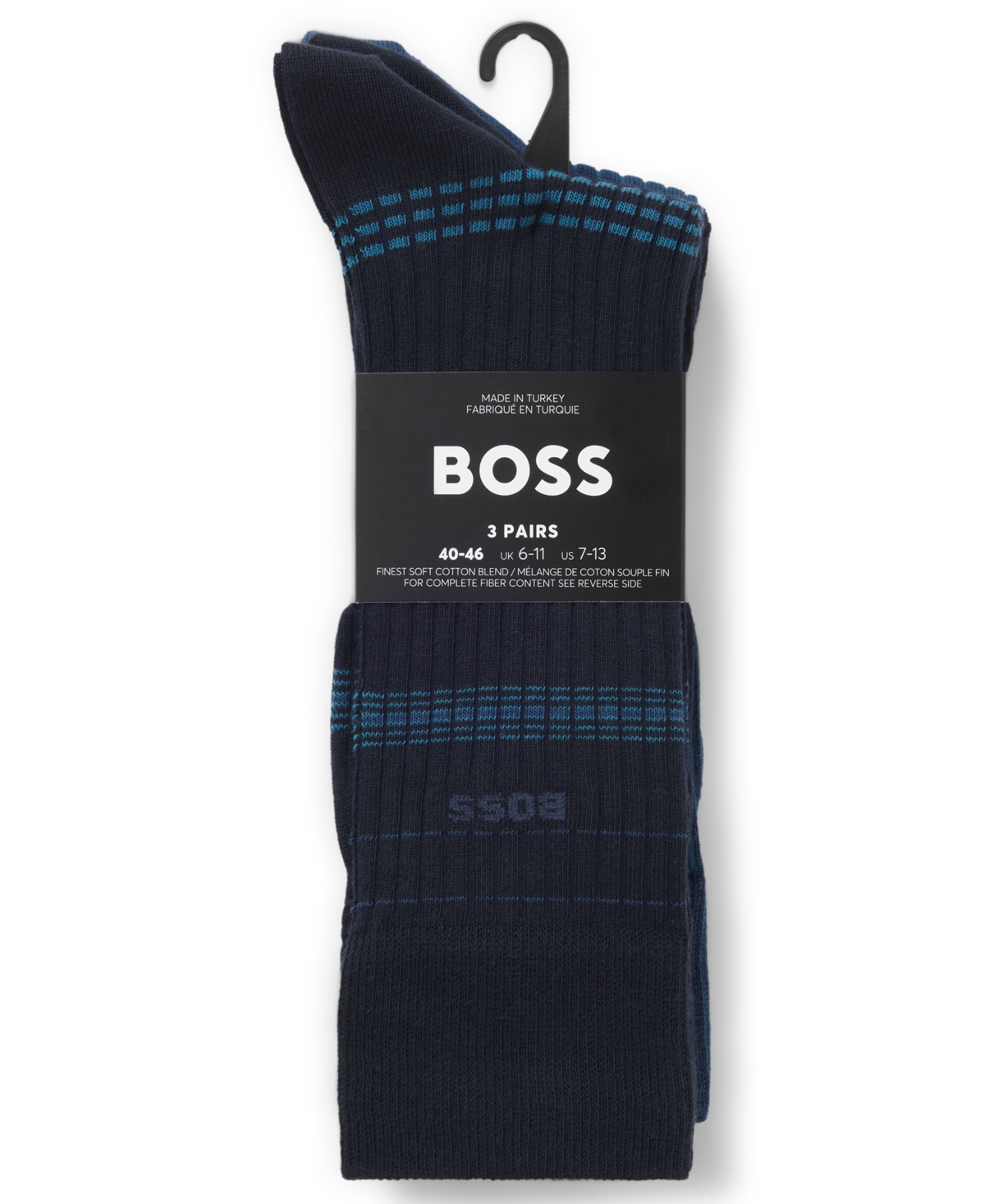 Hugo Boss Men's Ribbed Stripe Socks, 3-Pack