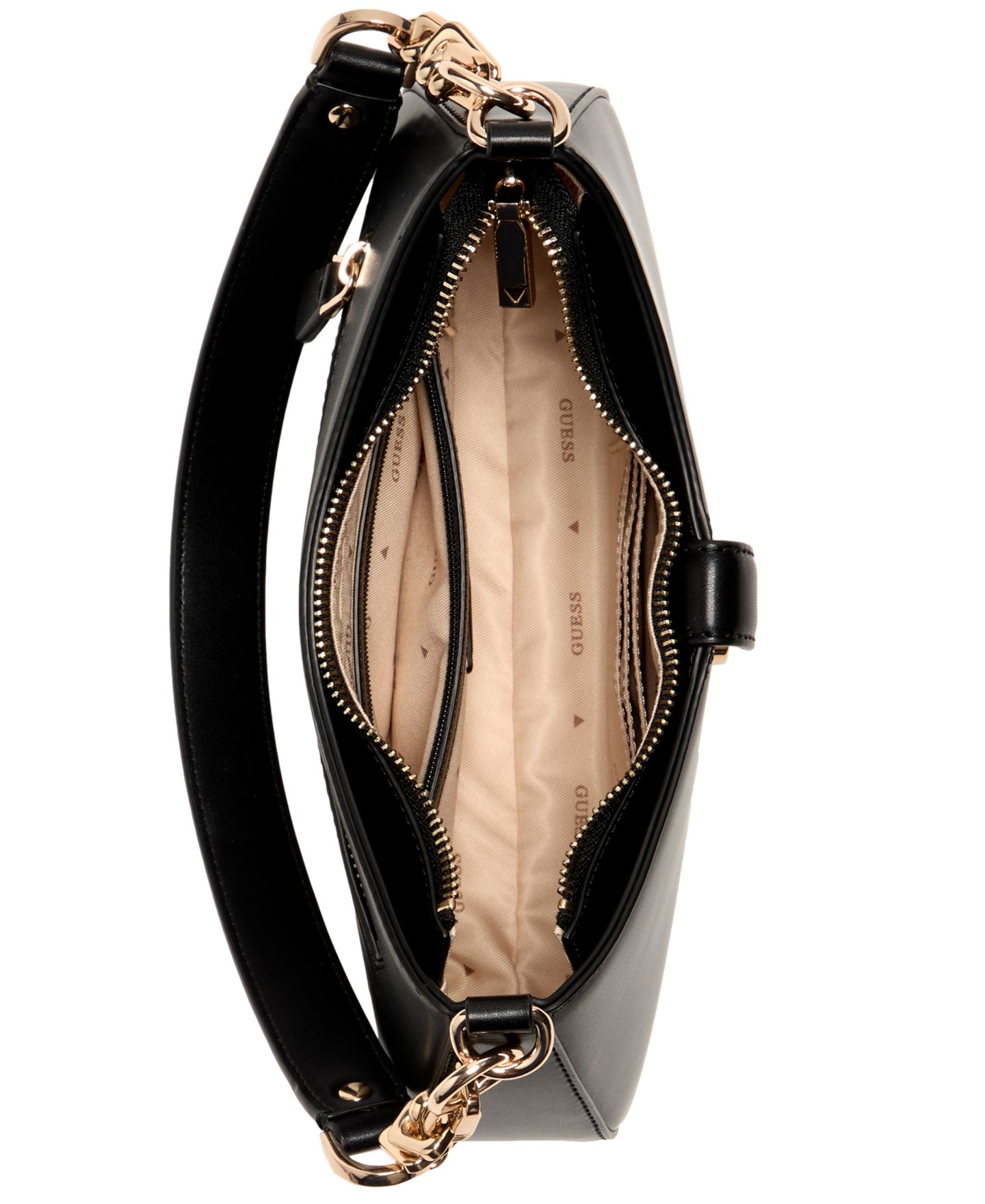Женская сумка GUESS Carrie Zip-Top Small Shoulder Handbag, цвет: Чёрный — фото 4