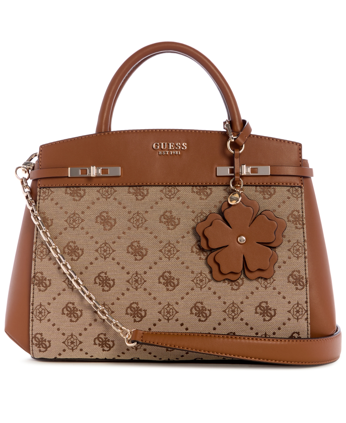 Guess Melinda Logo Medium Tri Comp Satchel Bag In Brown