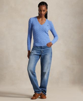 Women's Cable Wool-Cashmere V-neck Sweater