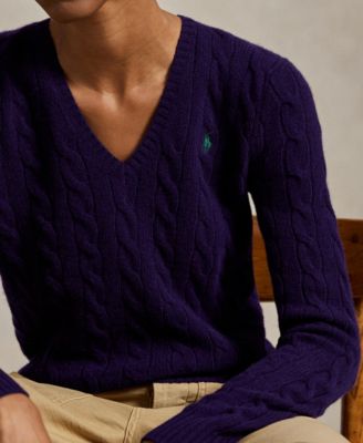 Women's Cable Wool-Cashmere V-neck Sweater