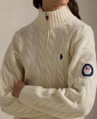Women's Team USA Cable Wool-Cashmere Half-Zip Sweater