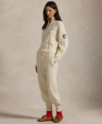 Women's Team USA Cable Wool-Cashmere Half-Zip Sweater