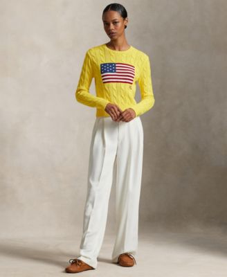 Women's Flag Cable-Knit Cropped Sweater