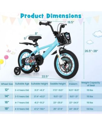 Kids Bike with Dual Brakes Adjustable Seat and Training Wheels for Ages 3 to 8