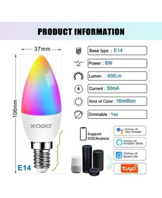 LB4 Smart Wi-Fi A19 Candelabra LED Bulbs, Dimmable, App & Voice Control (4-Pack