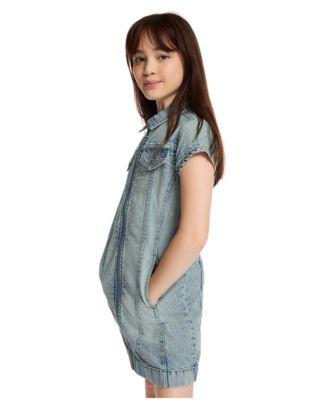 Cavin Klein Girls' 7-16 Seamed Zip Front Denim Dress