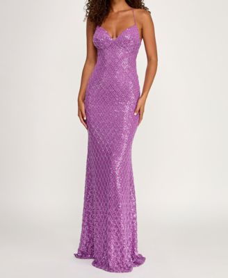 Juniors' Criss Cross Patterned Sweetheart Gown