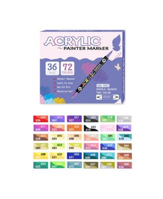 72 Colors Dual Brush Tip & Two Colors Acrylic Paint Pens, Fabric Markers, Waterproof, Quick Dry for Metal, Canvas, Ceramic and DIY Crafts