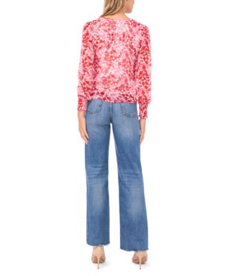 Petite Button-Front V-Neck Blouse