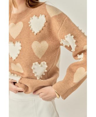 Women's Pearl with Heart Pattern Sweater