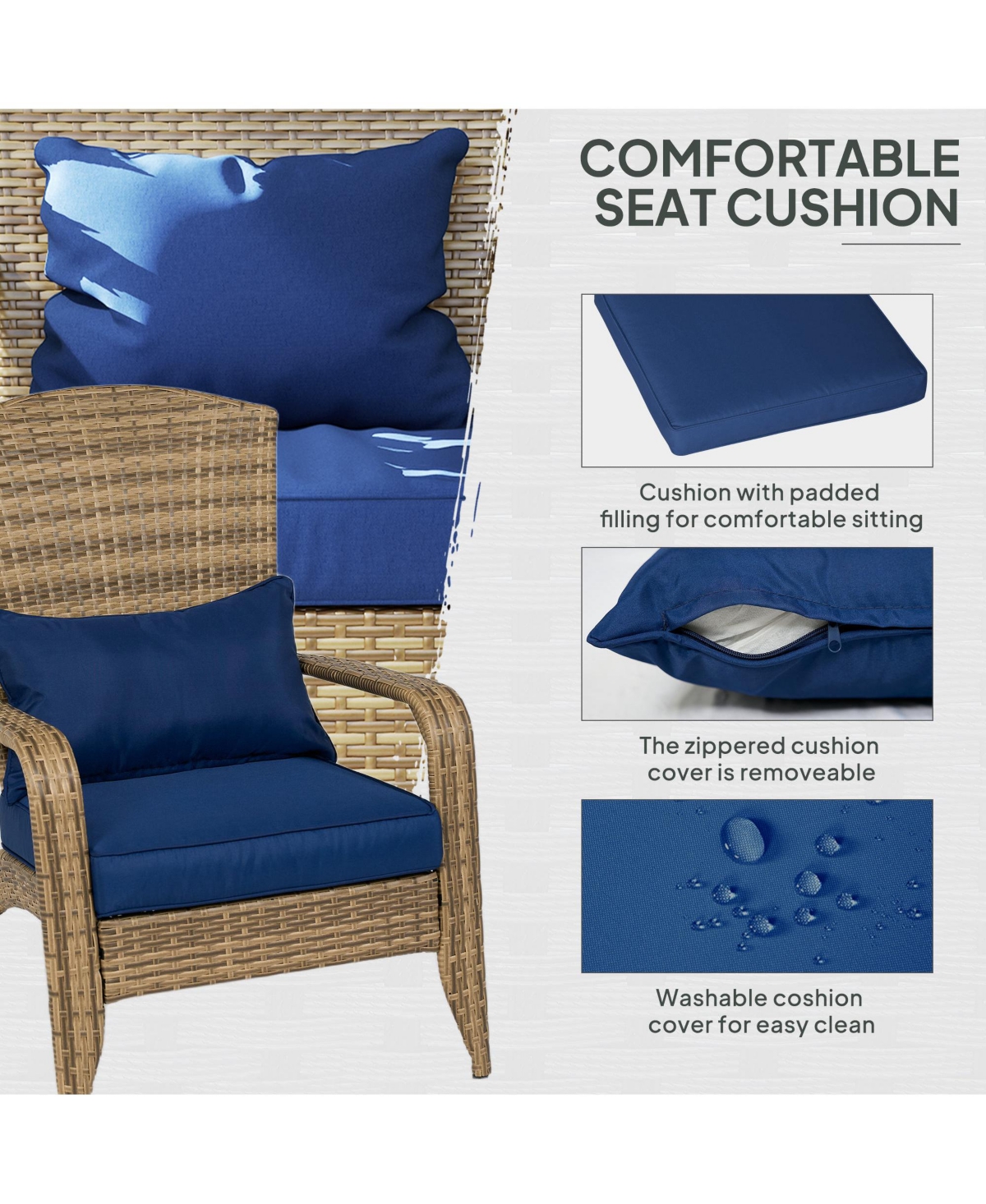 Outsunny Patio Wicker Adirondack Chair, Outdoor All-Weather Rattan Fire Pit Chair w/ Soft Cushions, Tall Curved Backrest and Comfortable Armrests for