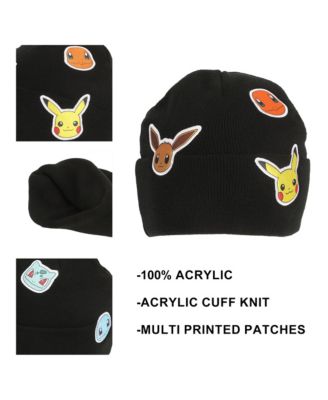 Men's Printed Character Patches Black Cuff Beanie
