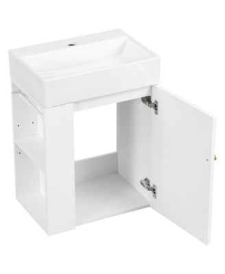 Bathroom Vanity with Ceramic Sink Diamond Pattern Door and Gold Handle