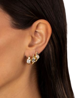 Cubic Zirconia Gold Plated Gold Plated Emerald Bezel Huggie Earrings