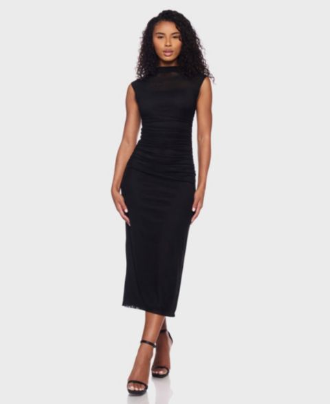 Женское платье B Darlin Shirred Waist Mock Neck Midi, цвет: Чёрный