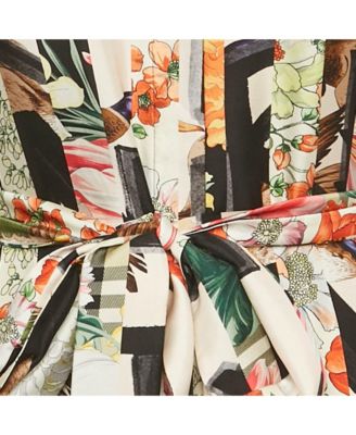 Women's Multicolor Printed Button Front Belted Midi Dress