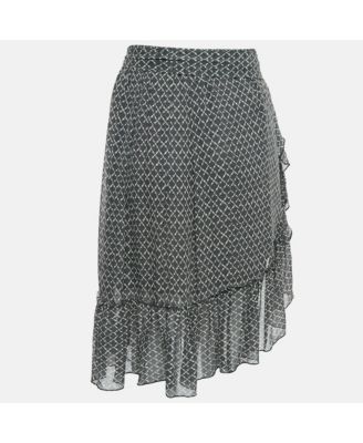 Women's Black/white Printed Silk Ruffled Short Skirt
