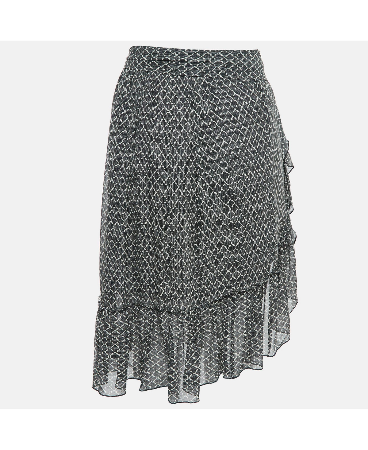 Pre-Owned Isabel Marant Women's Black/white Printed Silk Ruffled Short Skirt