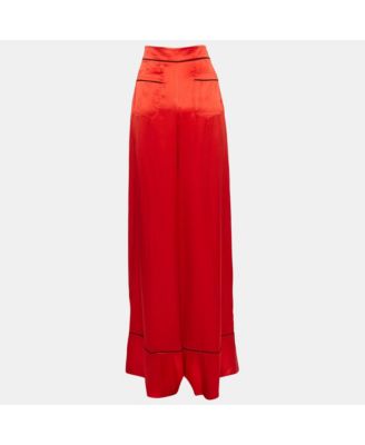 Women's Red Satin Silk Wide-Leg Pants