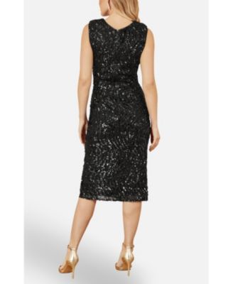Women's Sequin Fitted Wrap Dress With Split Hem