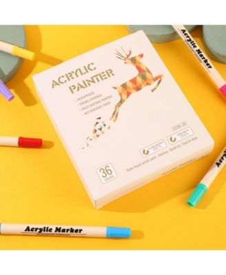 36 Colors Acrylic Paint Pens, Brush and Fine Tip Markers for Rock Painting, Wood, Canvas and DIY Crafts Making