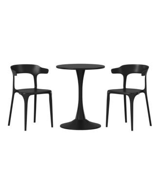 3-Piece Outdoor Metal Patio Dining Table Set With Stackable Modern Patio Side Chairs