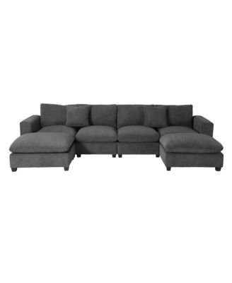128" Corduroy Modular U-Shaped Sectional Couch and Chaise With USB/Type-C Ports and Side Pockets