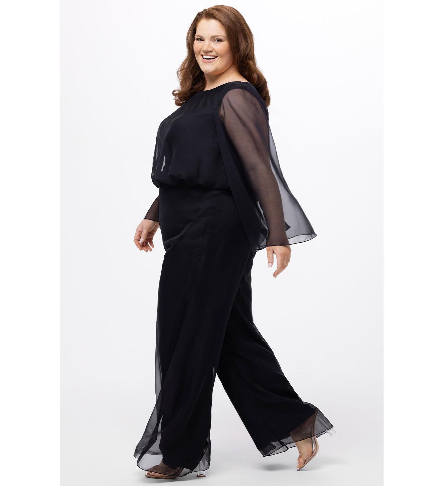 Женский комбинезон Celebrations by Sydney's Closet Scoop Neck Wide Leg Jumpsuit with Sleeves, цвет: Чёрный — фото 2