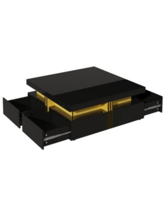 Streamdale Modern Glossy Square Storage Coffee Table with 4 Drawers, 43.3", Black