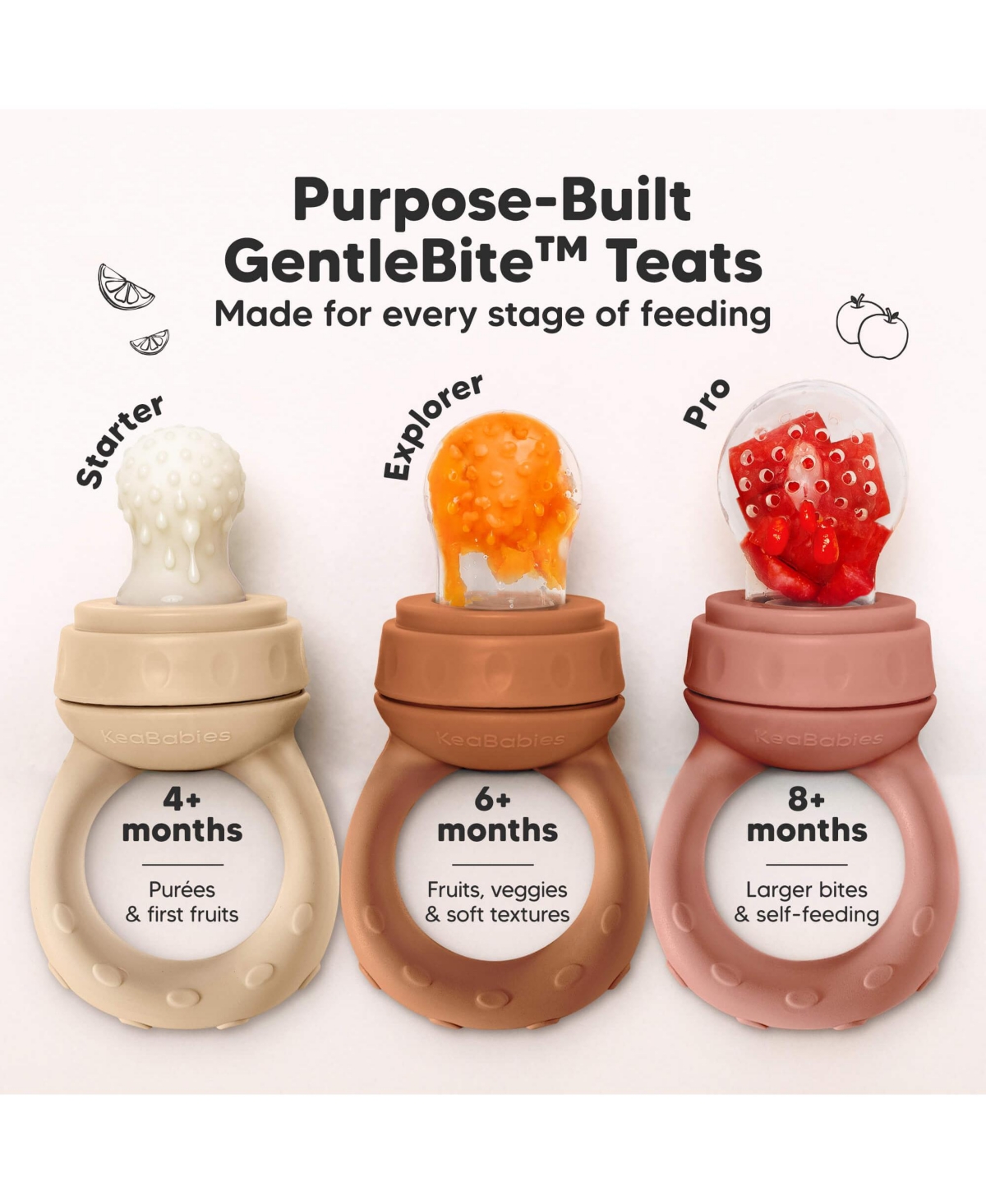 KeaBabies 2-Pack Prep Baby Food Feeder, Bpa-Free Silicone Fruit Feeder for Teething, 6-12 Months Blw Feeding Essentials