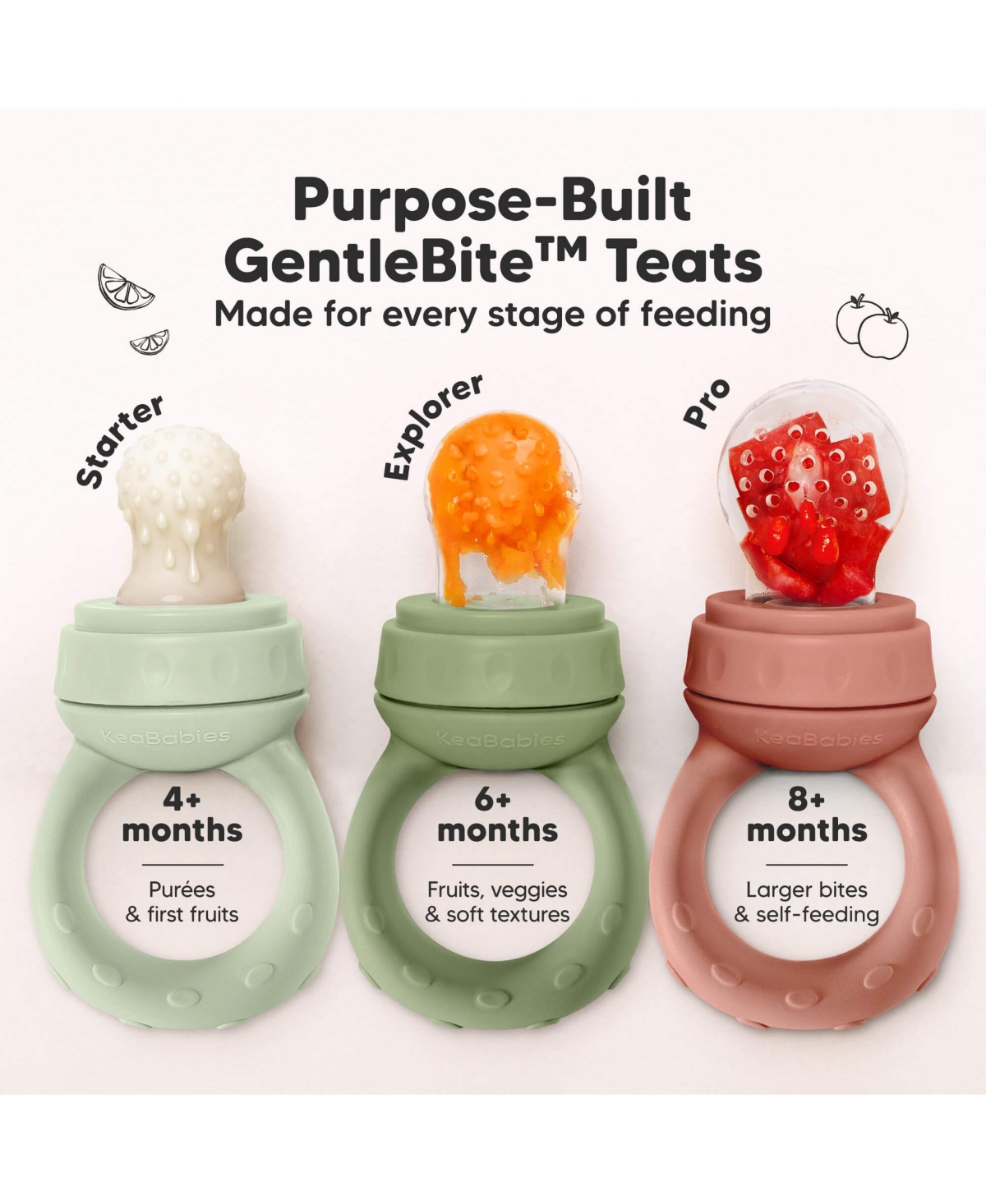 KeaBabies 2-Pack Prep Baby Food Feeder, Bpa-Free Silicone Fruit Feeder for Teething, 6-12 Months Blw Feeding Essentials