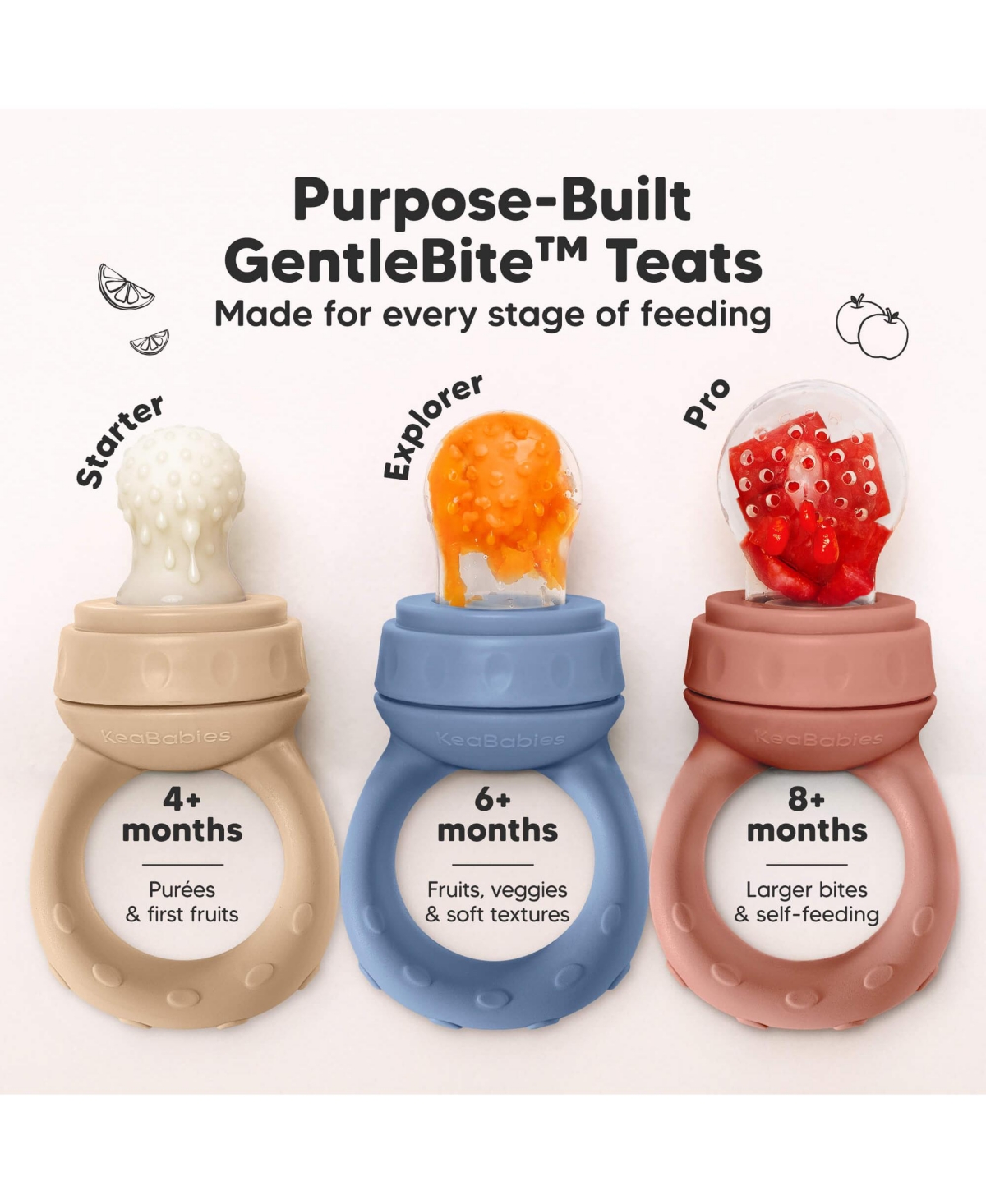 KeaBabies 2-Pack Prep Baby Food Feeder, Bpa-Free Silicone Fruit Feeder for Teething, 6-12 Months Blw Feeding Essentials