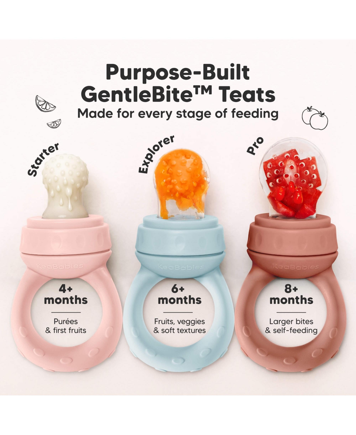KeaBabies 2-Pack Prep Baby Food Feeder, Bpa-Free Silicone Fruit Feeder for Teething, 6-12 Months Blw Feeding Essentials