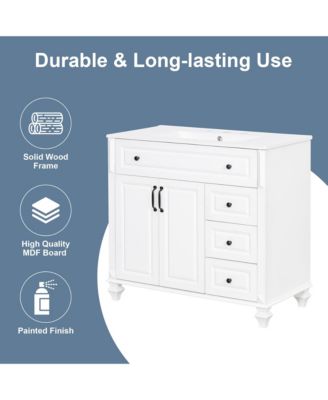 Solid Wood Vanity with Sink 3 Drawers 2 Doors Flip Drawer