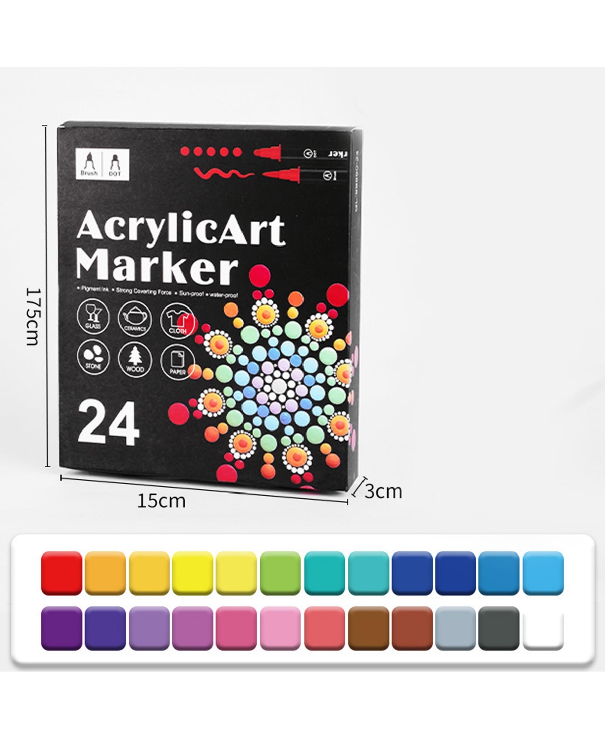 Htutwoo 24 Colors Acrylic Marker Set, Double-Ended Opaque Color Pen for Rock Painting, Wood, Canvas and Diy Crafts Making