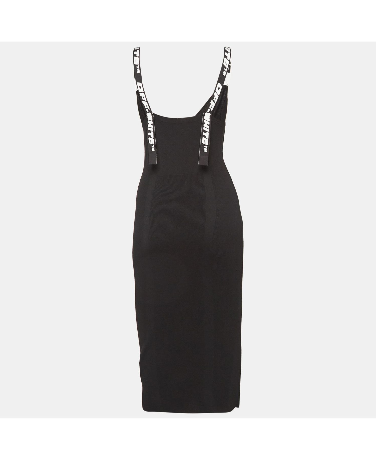 Women's Black Rib Knit Logo Strap Fitted Short Dress