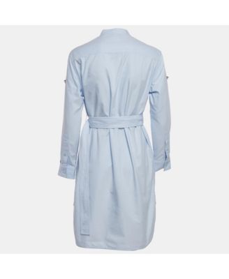 Women's Blue Cotton Belted Short Shirt Dress