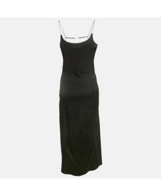 Women's Black Satin Sleeveless Slip Dress