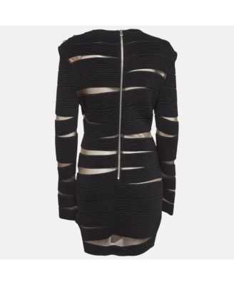 Women's Black Open Knit Long Sleeve Mini Dress
