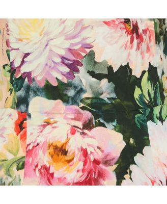 Women's Pink Floral Print Crepe Lace Trim Short Dress