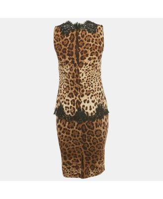Women's Brown Animal Print Lace Detail Top & Skirt Set