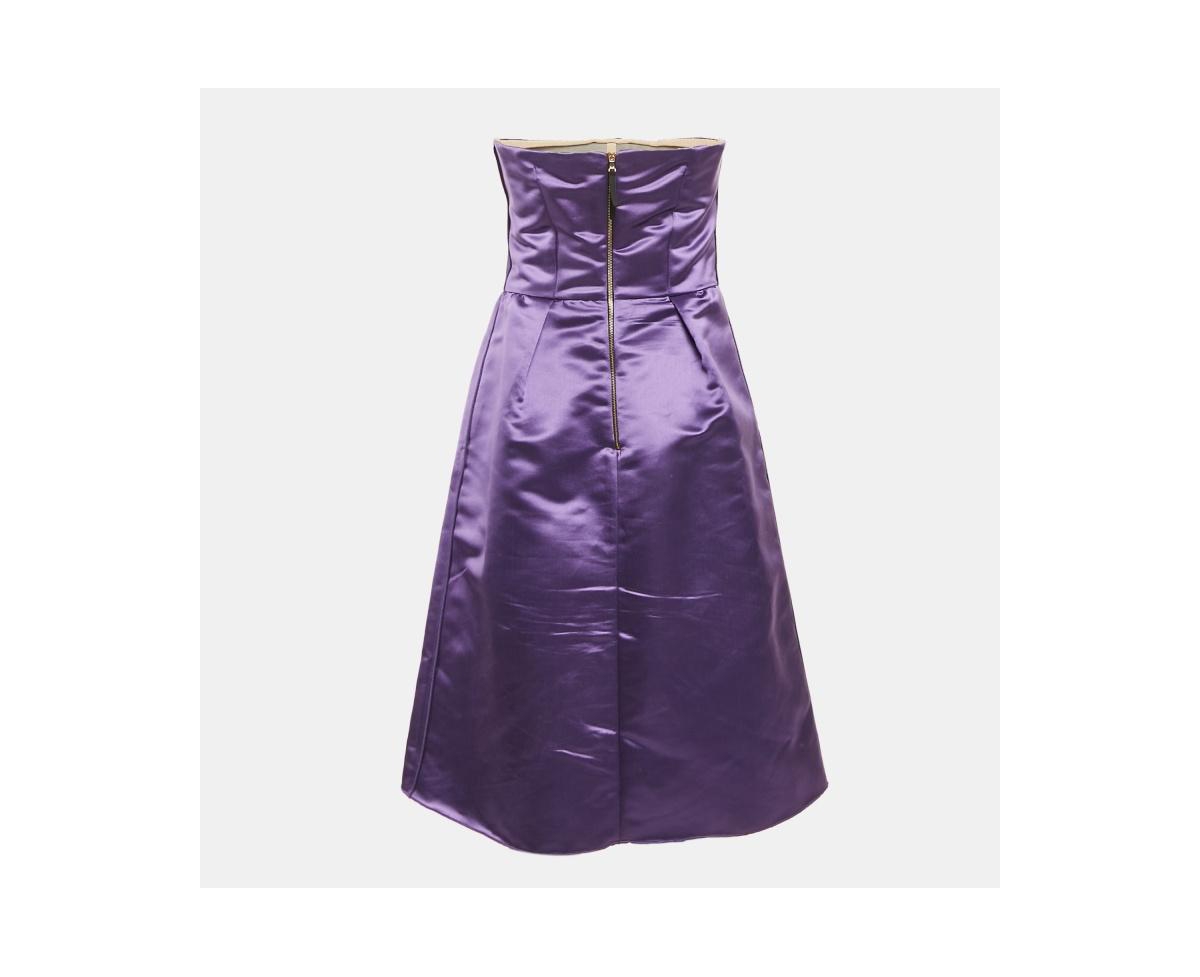 Pre-Owned Dolce & Gabbana Women's Pre-Owned D&g Purple Satin Draped Strapless Short Dress