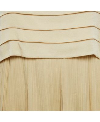 Women's Beige Silk Pleated Maxi Dress
