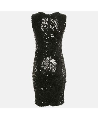 Women's Black Sequin Mesh Sleeveless Short Dress
