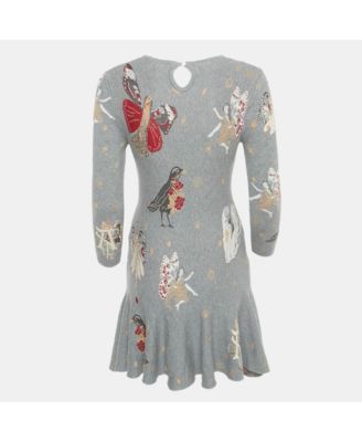Women's Grey Floral Jacquard Knit Mini Dress
