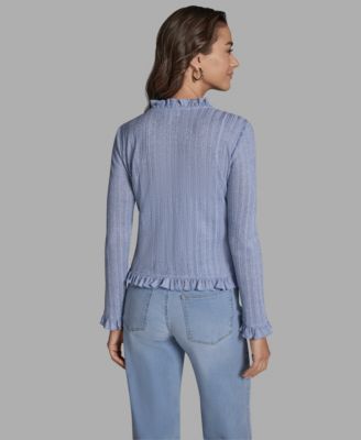 Women's V-Neck Ruffle Hem Cardigan Sweater