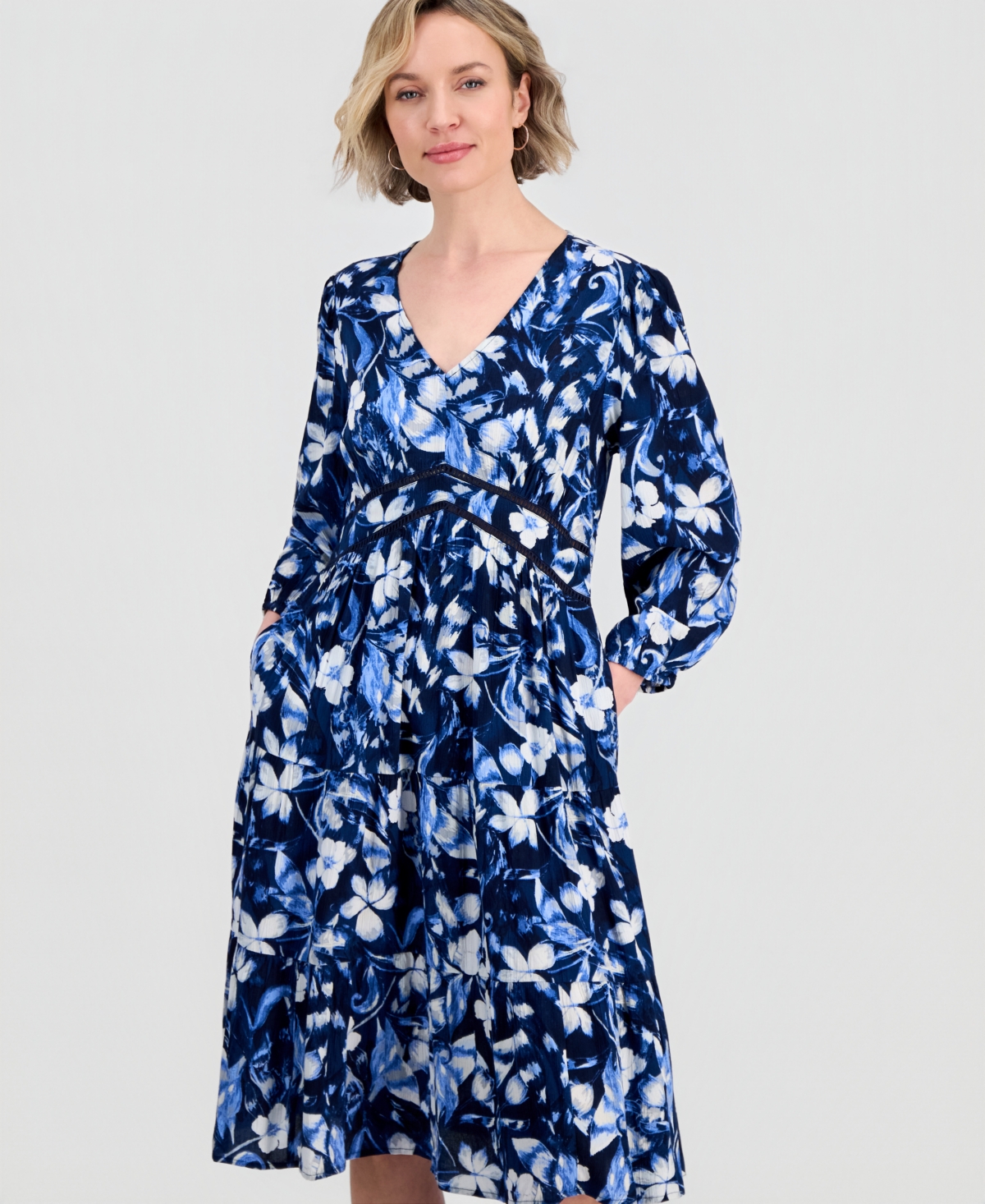 Style & Co Women's Printed Long-Sleeve Dress, Macy's Exclusive