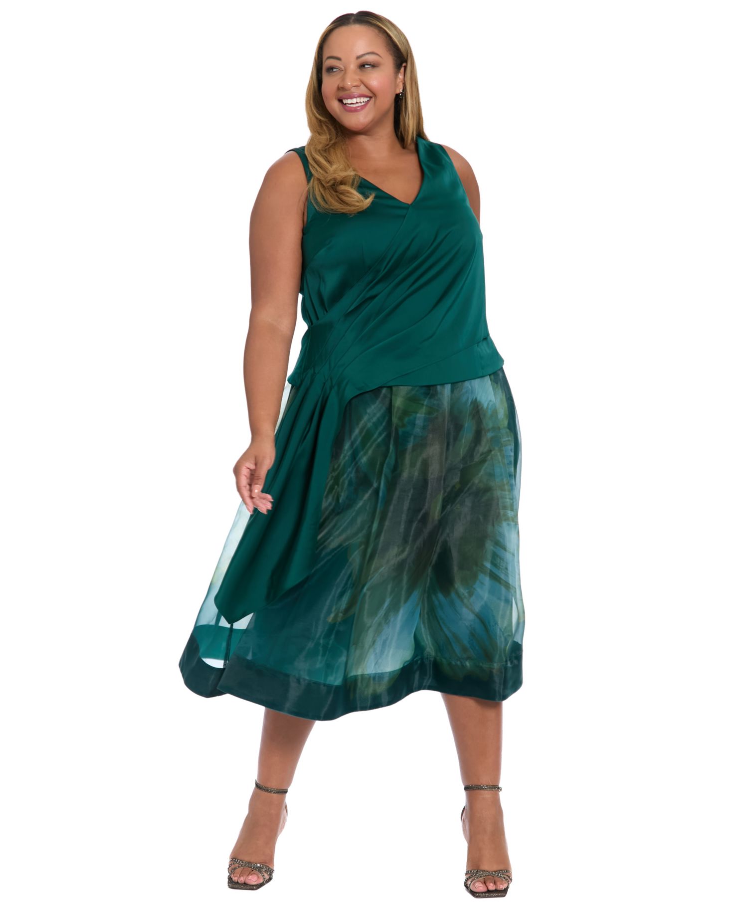 Plus Size Pleated Organza Midi Skirt